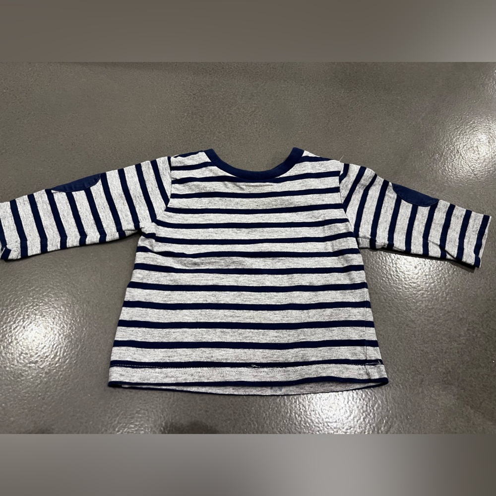 Little Me long sleev gray and navy long sleeve tshirt with elbow pads